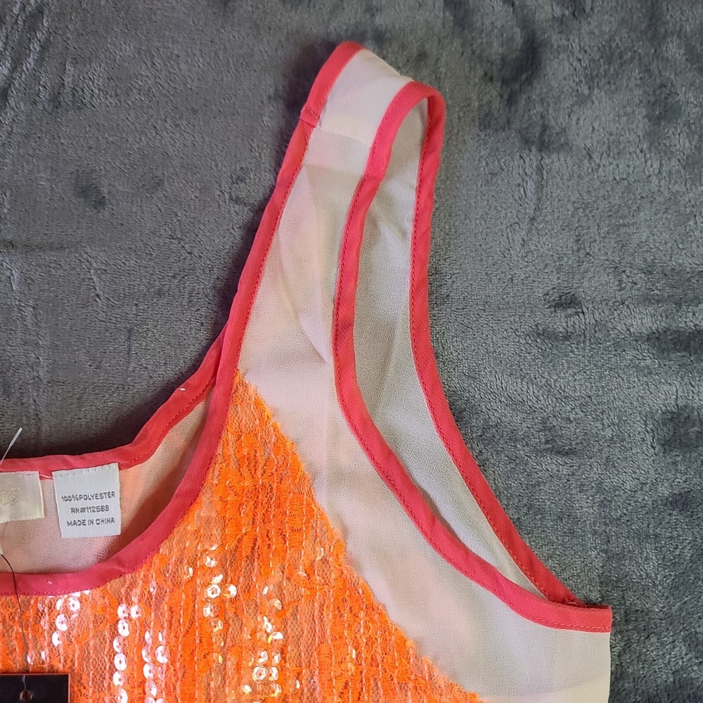 *NWT* MISS ME Lace Layered Orange Sleeveless Tank Women's  Top Size L - Picture 5 of 12